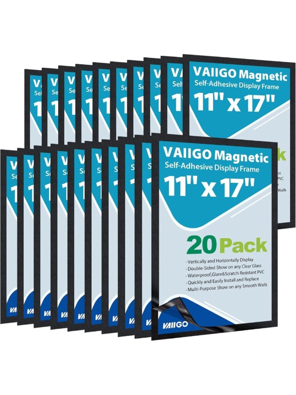 11"x17" Double-Sided Self-Adhesive Sign Holder - Magnetic Display Frame, 20 Pack